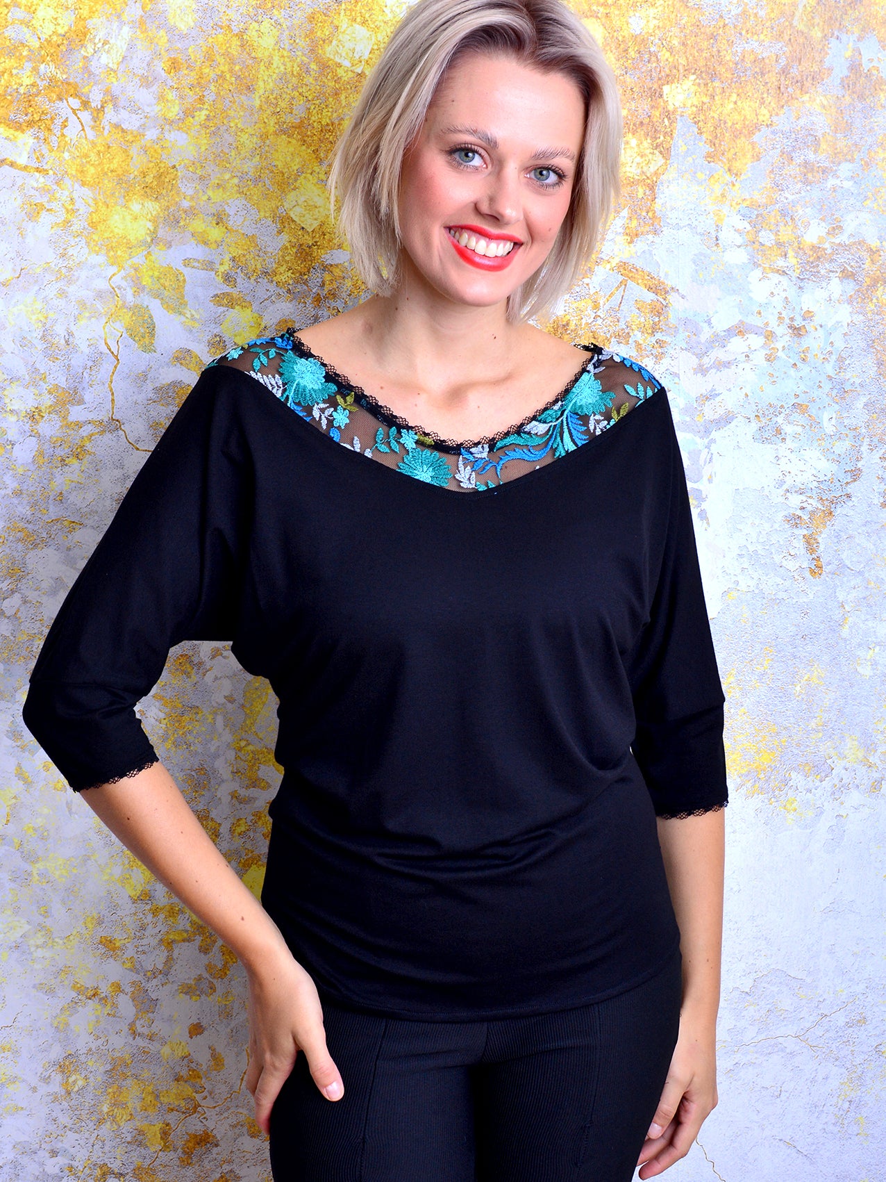 Black jersey deals top BEATE lace by STADTKIND POTSDAM