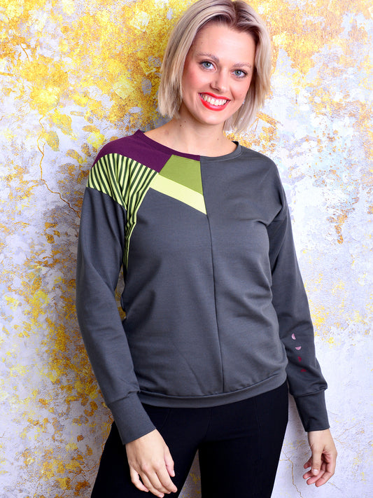 Sweatshirt SANDY dunkelgrau Streifen grau neon von STADTKIND POTSDAM