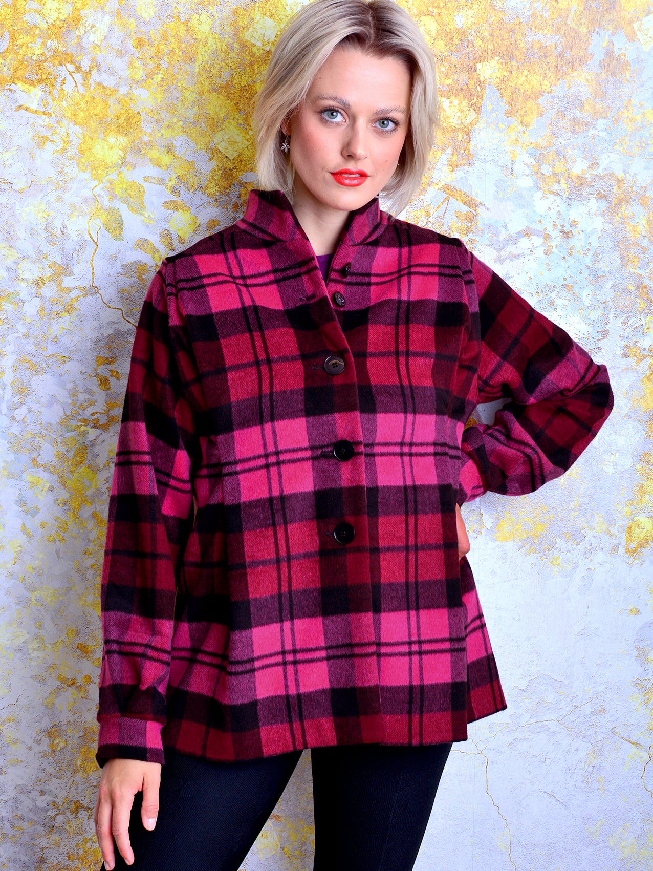 karierter Mantel JOSEFINE pink Karo rot Jacke von STADTKIND POTSDAM