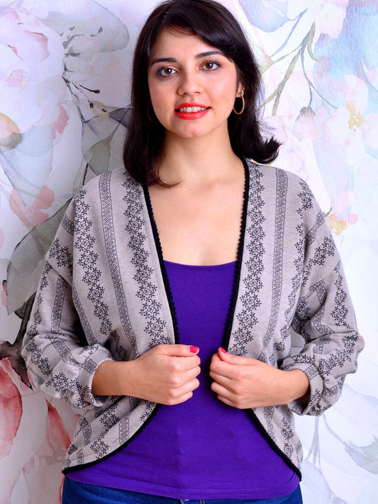 SALE > S & M & L & XL Cardigan NINA grau Ornamente braun Jacke Strickjacke